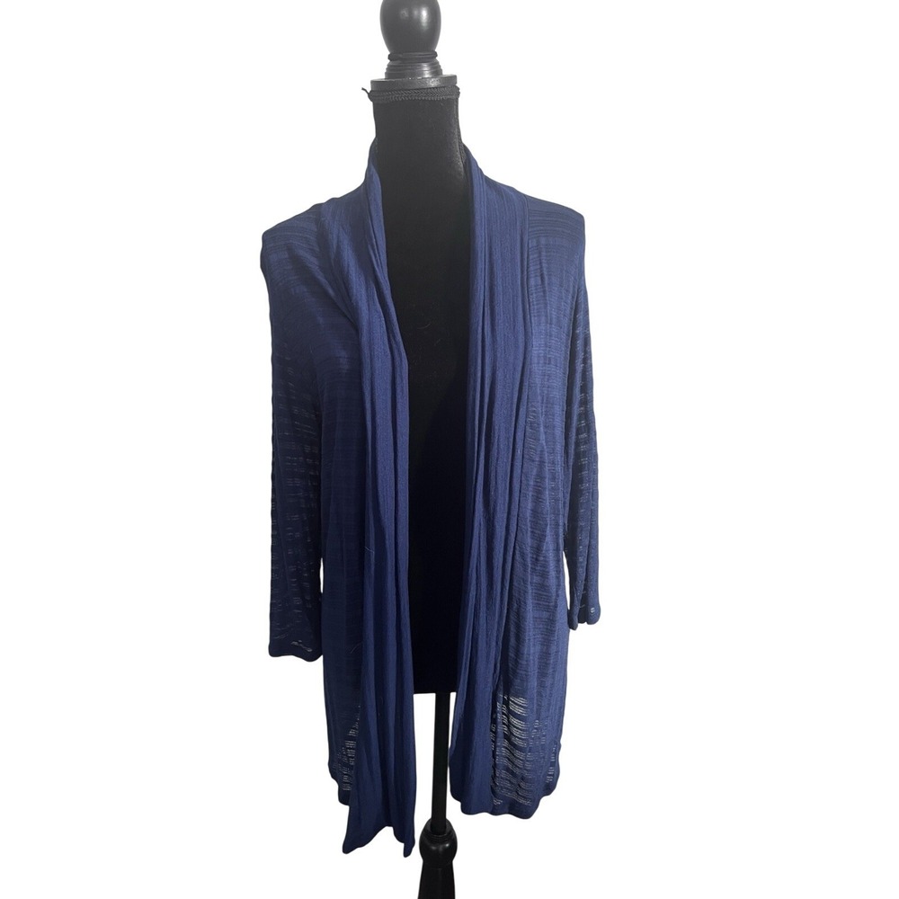 Chico's Navy Blue Textured Knit Lightweight Cardigan Top Y2K Boho‎ Women's Large